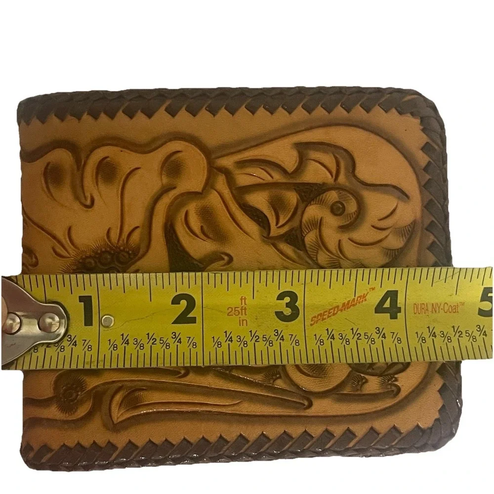 Western‎ Tooled Leather Wallet Floral Scroll Whipstitch Bifold Unbranded